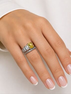 Size 7 Bomb Party Casual Beauty Lemon CZ Ring – Rhodium Plated Sparkle